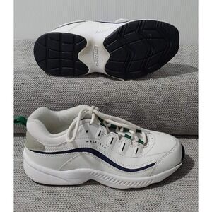 Easy Spirit Romy White Navy Green Walking Sneakers Womens 6M US Leather Athletic